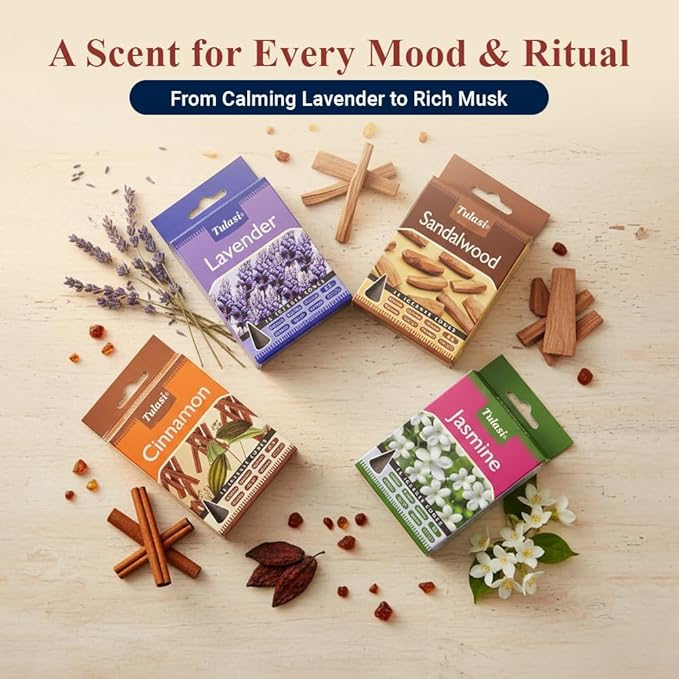 Tulasi Classic Incense Cones with Natural Oils Scents, Set of 12 Fragrances (180 Cones) Calming Home Aromatherapy, Meditation, Relaxing, Mixed Scents with Natural Oils