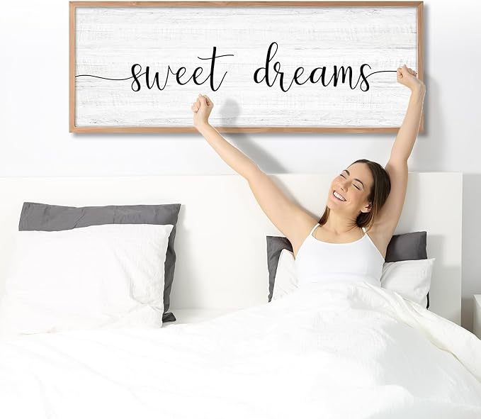Sweet Dreams Wall Decor Above Bed 41.3''×15'' Large Farmhouse Wall Decor for Bedroom Guest Room Decor Framed Wood Wall Art Rustic Master Bedroom Wall Decoration (brown frame)