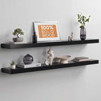 Homeforia Black Floating Shelf 48 inches, High End Solid Real Wood 48 inch Long Floating Shelves for Wall, Black Wooden 48inch Large Floating Shelves, Heavy Duty Bracket, 48 X 6.5 X 1.75 in, Set of 3