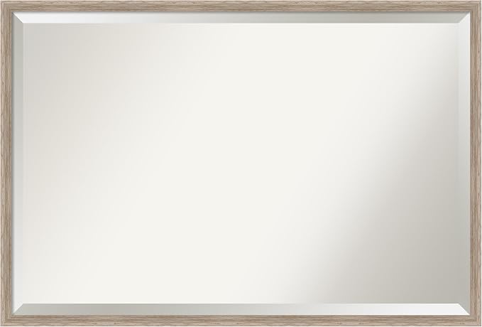 Amanti Art White Wall Mirror 25x37 Hardwood Wedge White Wash Rectangle Bathroom Mirror for Wall Decor Living Room, Large Country Rustic Wood Frame, Hangs Horizonally and Vertically, Bathroom Decor,