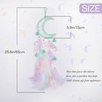 Pretty Jolly Green Moon Kids Dream Catcher Wall Decor Pompom Feather Baby Dreamcatcher Handmade Children Dream Catcher Home Décor Wall Hanging for Nursery Bedroom Boys Girls Birthday Gift-25.6in