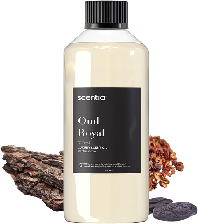 Scentia Oud Royal Fragrance Oil Inspired by TF's Oud Wood Perfume, Refill Diffuser Oil, Perfume Dupe, Aromatherapy Essential Oil Fragrance Set for Cold Diffusers, Candle Making | 500 ml, 16.9Fl Oz