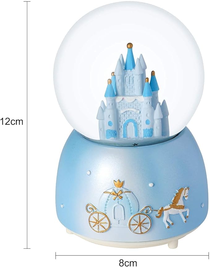 Castle Snow Globes Luminous Music Box Cartoon Christmas Snow House Automatic Spray Rotating Crystal Ball with Color Changing LED Lights for Home Decoration Birthday Gift