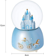 Castle Snow Globes Luminous Music Box Cartoon Christmas Snow House Automatic Spray Rotating Crystal Ball with Color Changing LED Lights for Home Decoration Birthday Gift