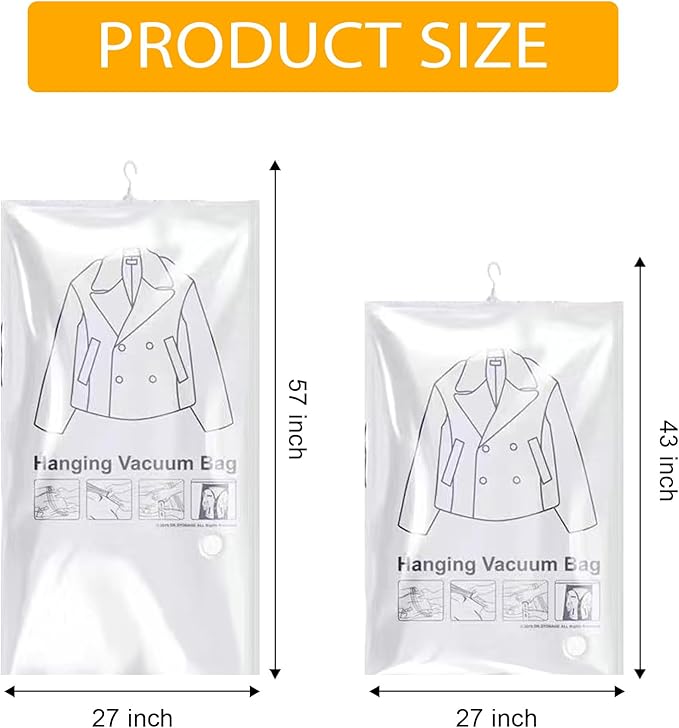 10 Pcs Hanging Vacuum Storage Bags,Vacuum Seal Bags for Clothing,Space Saver Garment Bag with Hanger (5 Long, 5 Short) Clothes Protector Closet Organizer for Clothing, Suits,Jackets,57/43 x27 in