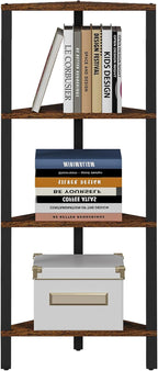 TUTOTAK Corner Shelf, 4-Tier Corner Bookshelf for Small Space, Narrow Display Corner Shelf Stand with Storage Rack, for Living Room, Bedroom, Rustic Brown BS05BB004