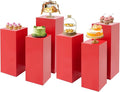 6 PCS Display Pedestal Stand, Metal Display Pedestal Stands Decoration Cube Sculpture Displays Column Square Displays Stands Pillars for Wedding Party Baby Shower Birthday (Red, 6PCS)