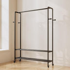 Black Rolling Garment Rack with Shelves and Hooks,Freestanding Metal Clothing Rack with Wheels,Large Clothes Hanging Rack for Bedroom,Closet, Entryway,Wardrobe,Boutique Display