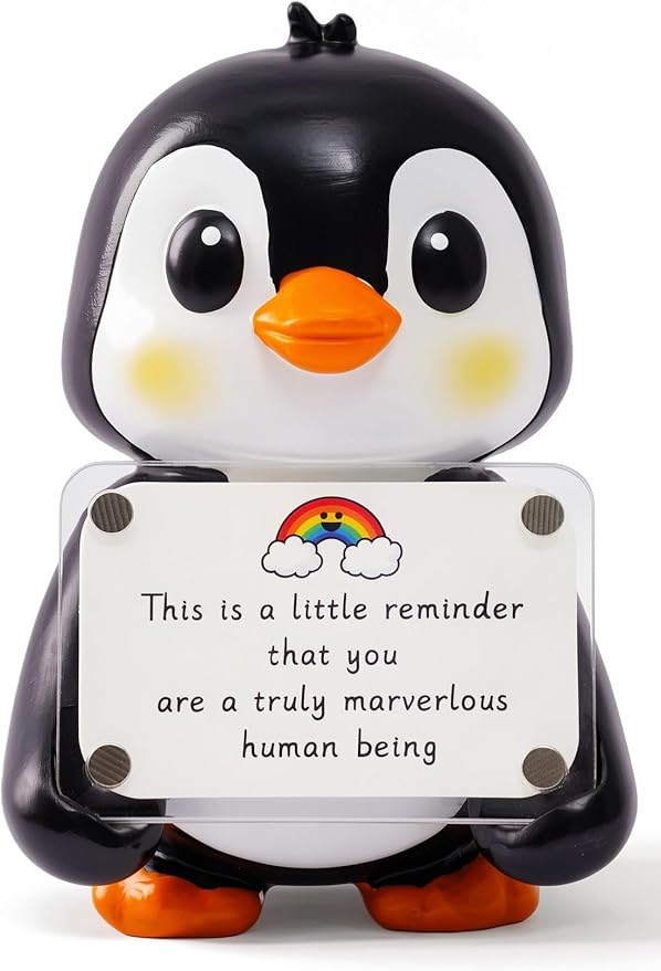 Positive Penguin Figurine - 3.9" Tall Hand-Painted Resin Indoor Office Desk Decoration with Cute Motivational Sign, Funny Gift for Women Friends Bestie BFF Bestfriend Coworkers