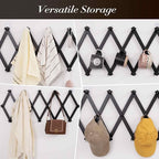 Wall Rack with 20 Hooks, Wooden Wall Expandable Coat Rack for Coat, Hats, Baseball Caps, Coffee Mug, Jewelry(Black)