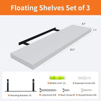 Upassion Floating Shelves for Wall Set of 3, 24" White Wall Shelves for Home Decor, Frame Display White Floating Shelf for Living Room, Bedroom, Bathroom, Kitchen