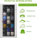 Unjumbly Baseball Hat Rack, 24 Pocket Over-The-Door Hat Organizer with Clear Deep Pockets to Display Baseball Caps Collection, Complete with 3 Over Door Hooks (Black, 24 Pockets)