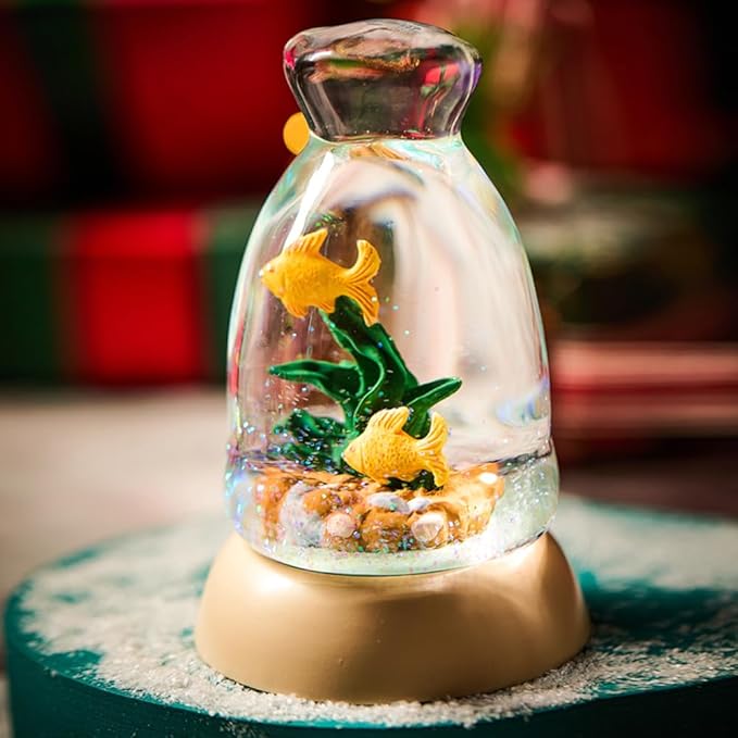 Unique Goldfish Aquarium Snow Globe with Gift Wrapped Box - Decorative Glass Ball with Glitter Water Effect, Ideal for Housewarming & Birthday Gifts, Miniature Tabletop Decor