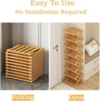 The 9-Tier No-Assembly Bamboo Rack, Foldable Stackable 9 Tier Bamboo Shoe Rack Vertical Storage Sturdy & Stable, Tall Narrow Space-Saving Expandable Shoe Rack for Entryway Closet Dorm (Nature,5 Tiers)
