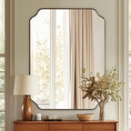 ANDY STAR 30"x40" Gold Bathroom Mirror, Large Scalloped Wall Mirror, Brushed Brass Mirror in Anti-Rust Stainless Steel Metal, Unique Rectangle Shape Decorative for Bathroom, Living Room, Entryway