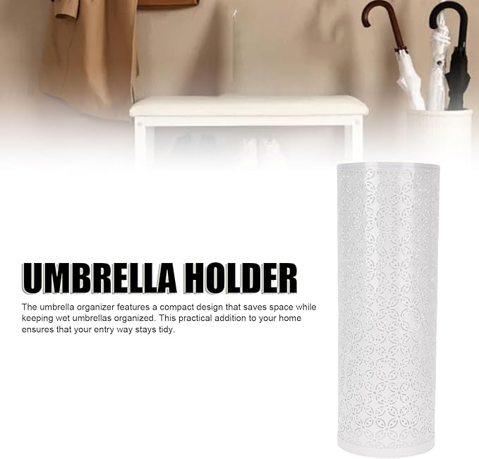 Metal Round Umbrella Stand Rack, FreeStanding Umbrella Holder for Entryway, Home, Office (White)