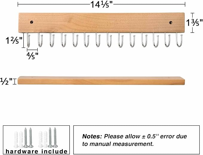 Wall Mounted Necklace Holder, Farmhouse Style Necklace Holder, Tangle Free Wall Jewelry Organizer with 28 Hooks(2 Packs,Natural)
