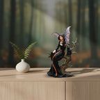 Comfy Hour 7.5" Gothic Fairy Witch Figurine, Fantasy Sorceress with Skull and Black Cat on Withered Tree, Spooky Home Office Desktop Decor, Hand-Cast Polyresin Statue, 1 Piec