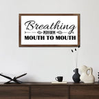 Family Lettering 12x22in Wood Framed Sign with Encouragement Quote Breathing Perform Mouth to Mouth Apricot Frame Wooden Plaque Housewarming Gift for Cottage Office Farmhouse Porch Wall Decor