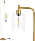 Ziisee Floor Lamps for Living Room - Industrial Standing Lamp with Glass Shade, Modern Gold Floor Lamp with LED Bulbs, Farmhouse Floor Lamp for Bedroom, Tall Lamp for Office - Gold