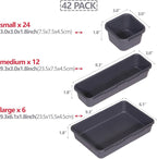 42 Pack Interlocking Desk Drawer Organizer Tray Dividers Plastic Shallow Narrow Drawers Organizers Separators Storage Bins Container for Kitchen Bathroom Makeup Office Vanity Dresser