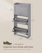 VASAGLE Shoe Cabinet with 3 Flip Drawers, Shoe Organizer, Adjustable and Removable Dividers, Holds 12-20 Pairs, Entryway, 9.4 x 23.6 x 47.7 Inches, Dove Gray ULBC036GD02S