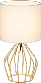 HAITRAL Gold Table Lamp - Modern Style Desk Lamp with Hollowed Out Base Linen Fabric Shade, Small Golden Bedside Lamp for Bedrooms, Living Room