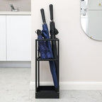 MyGift Umbrella Stand,Umbrella Holder for Entryway,20 Inch Tall Modern Metal Geometric Freestanding Umbrella Rack or Cane Holder with Shelf for Small Umbrellas and Bottom Drip Tray (Black)