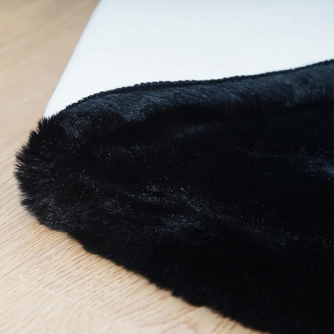 Ghouse Ultra Soft Faux Rabbit Fur Rug 3x5, Machine Washable Area Rugs for Bedroom Fluffy Rugs for Living Room, No-Shedding Carpet Sheepskin Rug Black