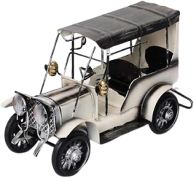 Vintage Design Car Model Home Decor Photo Prop Desktop Ornament Iron Decoration Automobile Figurine Collectible for Farmhouse, White