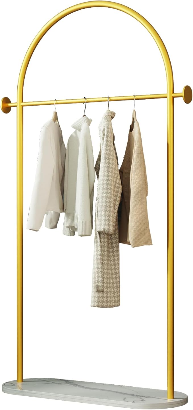 Gold Clothing Rack with Marble Base,Modern Metal Garment Rack for Bedroom,Entryway & Boutique Display,Sturdy Open Closet Clothes Rack for Hanging Clothes,Coat Rack freestanding Heavy Duty