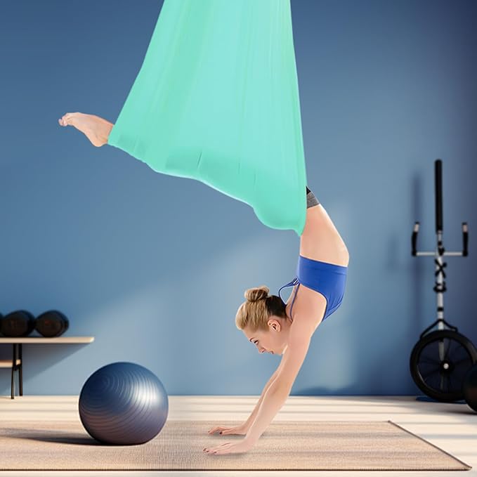 LOYALHEARTDY Aerial Silks Starter Kit, 11 Yards Equipment Set for Aerial Yoga, Durable Aerial Yoga Hammock Aerial Swing for Aerial Acrobatic, Aerial Dance & All Levels (L:10m W:2.6m)