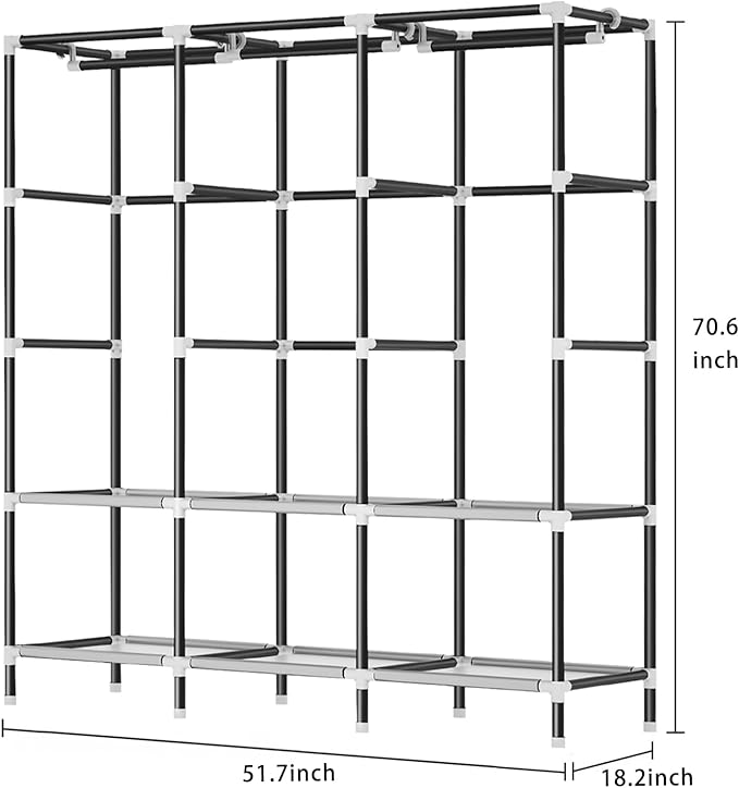 LOKEME Wardrobe Closet,Portable Closet for Bedroom Steel Pipe Diameter 19mm Strong and Sturdy Navy Blue Portable Closets for Hanging Clothes with 3 Hanging rods, 6 Storage Shelves and Side Pocket