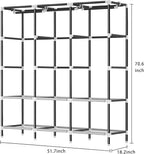 LOKEME Wardrobe Closet,Portable Closet for Bedroom Steel Pipe Diameter 19mm Strong and Sturdy Black Portable Closets for Hanging Clothes with 3 Hanging rods, 6 Storage Shelves and Side Pockets