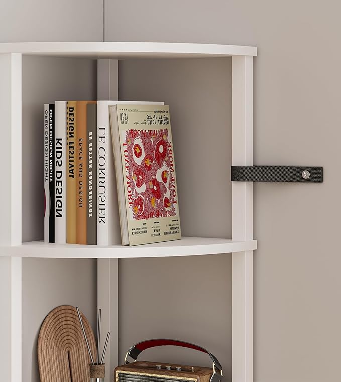 VIMBER Corners Shelf with LED Light, 6-Tier Corner Bookshelf, Industrial Corner-Ladder Shelf, Modern Display Shelf for Living Room, Bedroom, Kitchen, Home Office, Sturdy Frame, White UJSJ002W