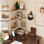 Floating Corner Shelves Set of 3, Solid Wood Picture Wall Shelf, Floating Shelves for Storage for Bedroom Kitchen Bathroom Living Room (Light Burnt)