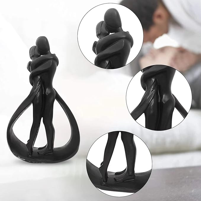 Resin Couple Modern Sculptures Home Decor Romantic Gift for Weddings Valentine's Day and Anniversaries Decoration Figurine for Girlfriend, Bridal Shower, Engagement (Black)
