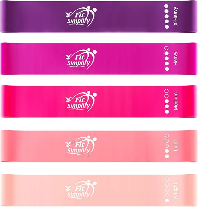 Fit Simplify Resistance Loop Exercise Bands with Instruction Guide and Carry Bag, Set of 5