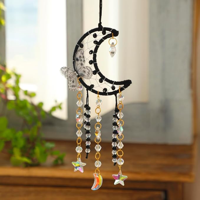 Artilady Dream Catcher for Girls - Butterfly Small Black Dream Catchers with Crystals Cute Room Decor for Teen Girls Boys Boho Bedroom Wall Home Decorations Birthday Christmas Women Gifts