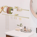 2 Pack Wall Jewelry Organizer, 14.5'' Necklace Holder for Hanging Earring, Ring, Bracelet, Hairband, Glasses Storage, Decorative Space-Saving Jewelry Display-Gold