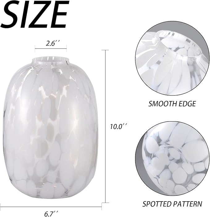 White Glass Vase, Large Glass Vase for Flowers, Modern Flower Vases, Tall Floor Vases for Living Room, Dining Table, Mantle, Shelf, Wedding, Office, 10 Inches