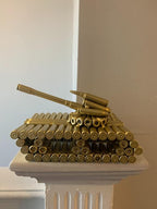 Bullet Shell Casing Shaped Army Tank Metal Sculpture,Great Decorative Artwork Model Gift for Home,Study Room Decorations (Gold Disc Style)