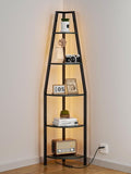 Furnulem 5 Tier Corner Shelf with LED Light, 67.2” Tall Standing Shelf for Wall Corner, Narrow Bookshelf Ladder Shelf for Bedroom, Living Room, Plant, Wood Storage Rack, Metal Frame (Black Oak)
