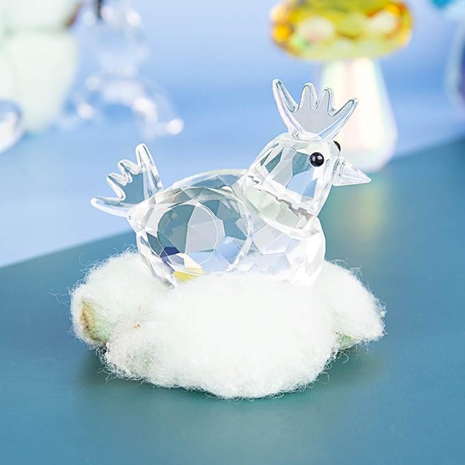 LONGWIN Crystal Animal Figurines Mini Glass Chicken Statues Home Table Decoration Ornaments Collectible