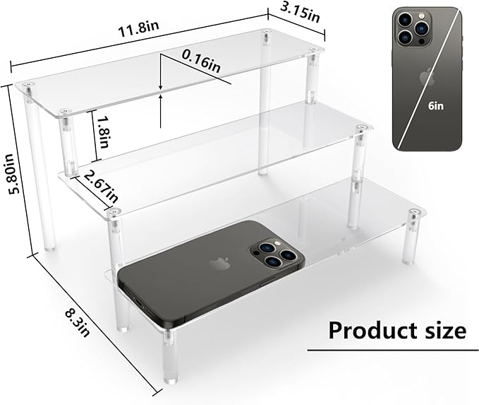 AZEAM Acrylic Riser,2 Pcs Clear Display Risers Stand Cologne Organizer Acrylic Shelves 3 Tier Shelf for Amiibo Funko POP Figures Cupcake Food Desserts Holder Perfume Collection Cosmetic Product
