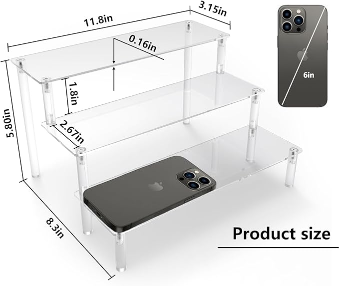 Acrylic Riser Clear Display Stand Cologne Organizer Acrylic Shelves 3 Tier Shelf for Amiibo Funko Figures Toys Cupcake Food Desserts Perfume Collection (3 PACKS)