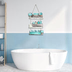 Dazzlewall 3pcs Farmhouse Bathroom Wooden Wall Decor, Turquoise Vintage Floral Bathroom Accessories Wood Hanging Sign Rustic Blue Toilet Plaque Decor, 15.3x10.2 in
