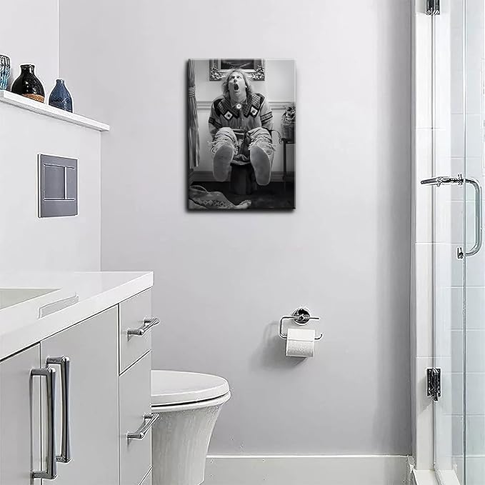 Funny Bathroom Wall Art Set of 2 - Black and White Vintage Humor Wall Decor, Dumb And Dumber Movie Posters Art, Funny Bathroom Decor Canvas Wall Art 16x24in Framed