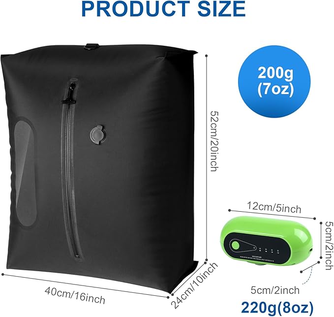Travel Vacuum Bags with Pump, Reusable Vacuum Packing Cubes Bags for Luggage, IPX7 Waterproof, Space Saver, Vacuum Bag Kit for Camping, Suitcase, Gym, Yoga, Swim, Beach (1 Bag + Pump)