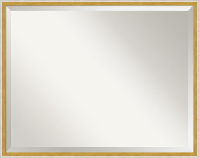 Amanti Art White Wall Mirror 23x29 Paige White Gold Rectangle Bathroom Mirror for Wall Decor Living Room, Large Modern Wood Frame, Hangs Horizonally and Vertically, Bathroom Decor, Beveled Edge